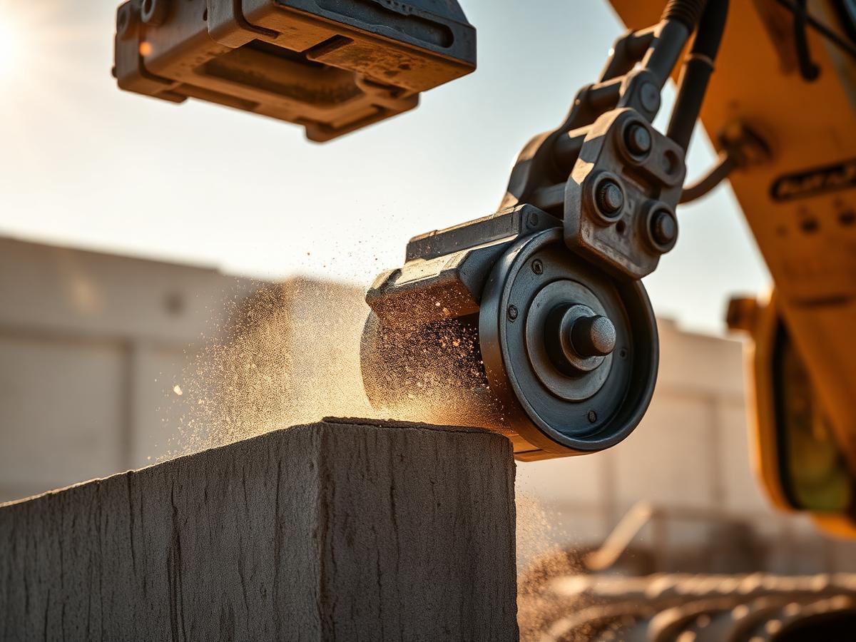 Hydraulic breaker crushing concrete pillar